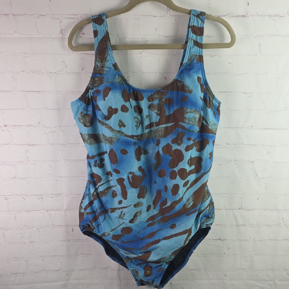 Blue and Brown Women's One Piece Swimsuit